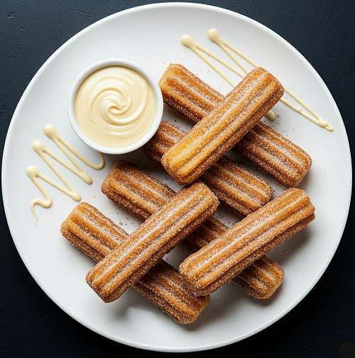Cinnamon Churros With White Chocolate Sauce 